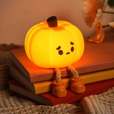 Pumpkin Night Light, Rechargeable Cute LED Lamp, Silicone Dimmable Nursery Light