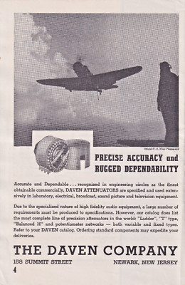 1943 The Daven Co Newark NJ Print Ad Attenuators Navy Photo Plane Landing