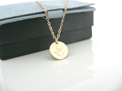 I Love You Gold Charm Necklace Hand Gesture ASL Love You Coin