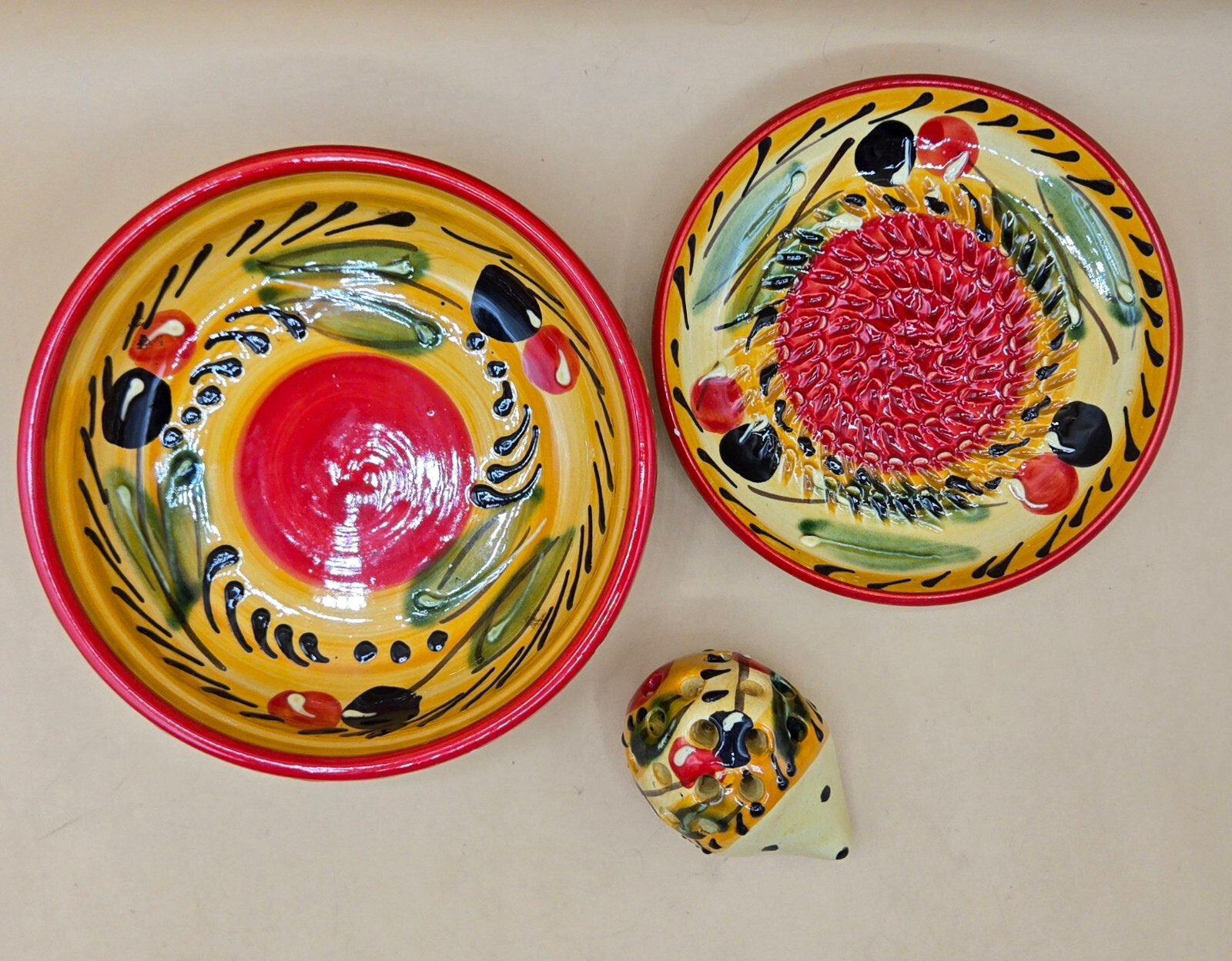 3pc Eleboraclon Artesanal Garlic Grater Zester Handmade & Painted Spain, EUC