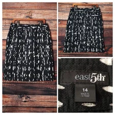 East 5th Pencil Skirt Size 14 Black White Abstract Print Cotton Lined Zip Back 