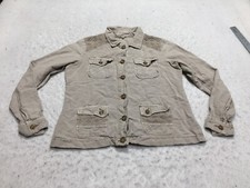 Maurices Linen Jacket Womens M Medium Tan Beige Button Crochet Accent Pockets