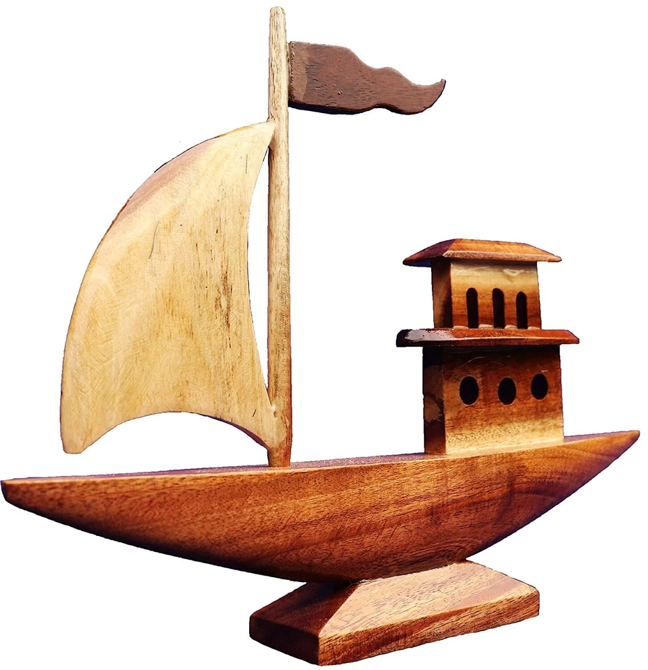 Handcrafted Wooden Decorative Ship Showpiece For Home Office Table Décor - Image 2 of 4