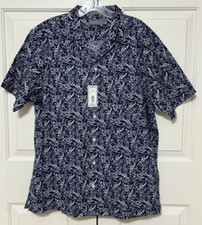 NWT Daniel Cremieux sz L navy white floral short sleeve button up shirt men 85