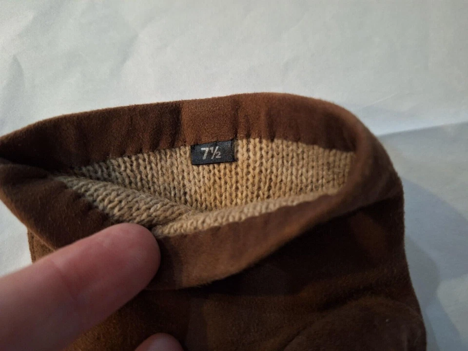 Guantes de cuero gamuza marrón 2 tonos chocolate forrados de vellón para mujer talla 7,5 Foto 3 de 4