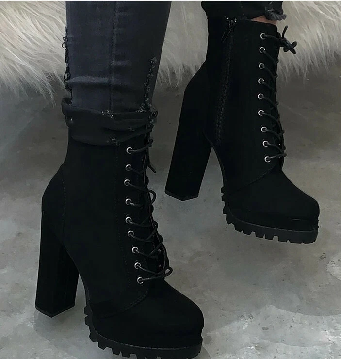 What is Womens Platform Ankle Boots Elastic Chunky Block Heel Chelsea  Booties Lug Sole Non-Slip Combat Shoes