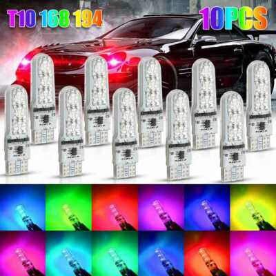 10x Multi-Color RGB T10 168 194 LED Bulbs with Remote Control Car Parking Lights