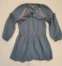 Tea Collection girls size 10 dress cotton knit blue Geometric embroidery