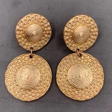 CLIPS/STUD 5cm long GOLD FASHION big circle EARRINGS drop dangle geometric round