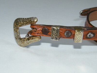 VINTAGE HEREFORD BRAND FULLGRAIN COWHIDE TOOLED LEATHER BELT  display picture 3