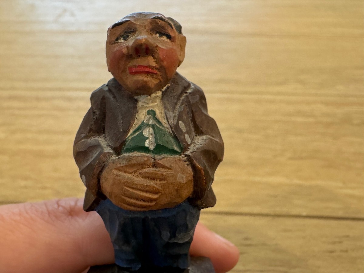 Vintage Austrian Folk Art Carved Wood Man Figurine Gruss aus