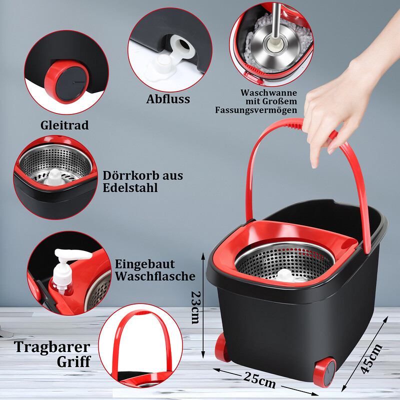 Wischmopp Mit Klemm-System - Bodenwischer Mit 4 Mikrofasertüchern