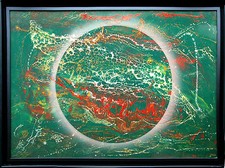 Jozsef Toth *1944: Lichthof Halo über Grün-Rot, 1996, Öl-Lackgemälde Astronomie