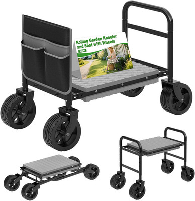 Garden Kneeler and Seat with 360° Wheels: 3-In-1 Rolling Garden Stool with Exten
