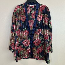 Victorias Secret Vintage Gold Label Size L Sleep Shirt Gown Blue Paisley Floral