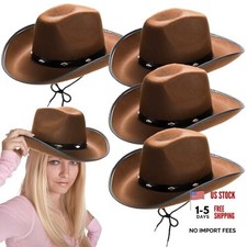 4 Pack Brown Cowboy Hat for Men  Women, Retro Western Hat Felt Cowgirl Hat