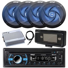 Pyle Marine CD Receiver, Amp, Cover, Antenna, 4x 6.5" 240W Blue LED Speakers
