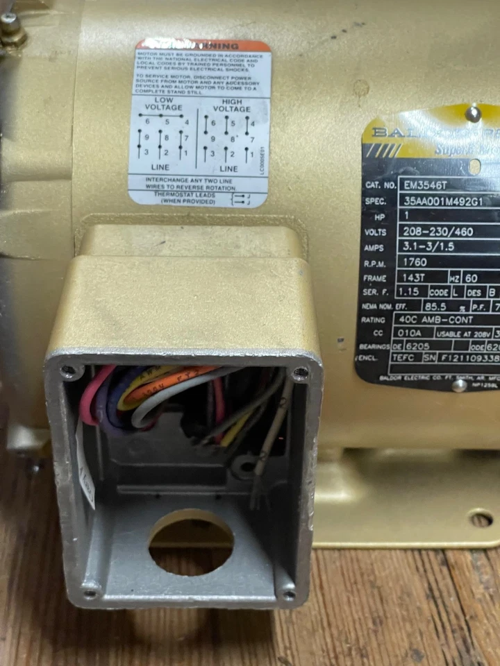 BALDOR EM3546T SUPER-E MOTOR 1HP 3PH 208-230/460V 7/8" KEY SHAFT MISSING COVERS - Image 2 of 4