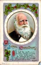 A Joyful Christmas, William Cullen Bryant Portrait, Poem, DB Embossed Postcard