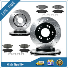 Front Rear Drilled Slotted Brake Rotors Brake Pads For 2011 2012 Cadillac Srx