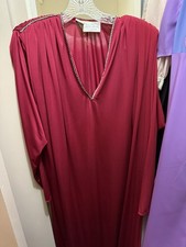 Vintage Oscar De La Renta Red Ladies House Dress With Rhinestones