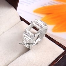 Mens Sterling Silver Semi Mount Ring, 8x10 mm Octagon Setting, Moissanite Accent