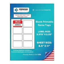 Blank Printable Name Tag Stickers - 2-1/3" x 3-3/8" - Laser/Inkjet Compatible...