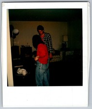 Vtg Polaroid Snapshot Photo Couple Red Shirt Plaid Flannel Living Room