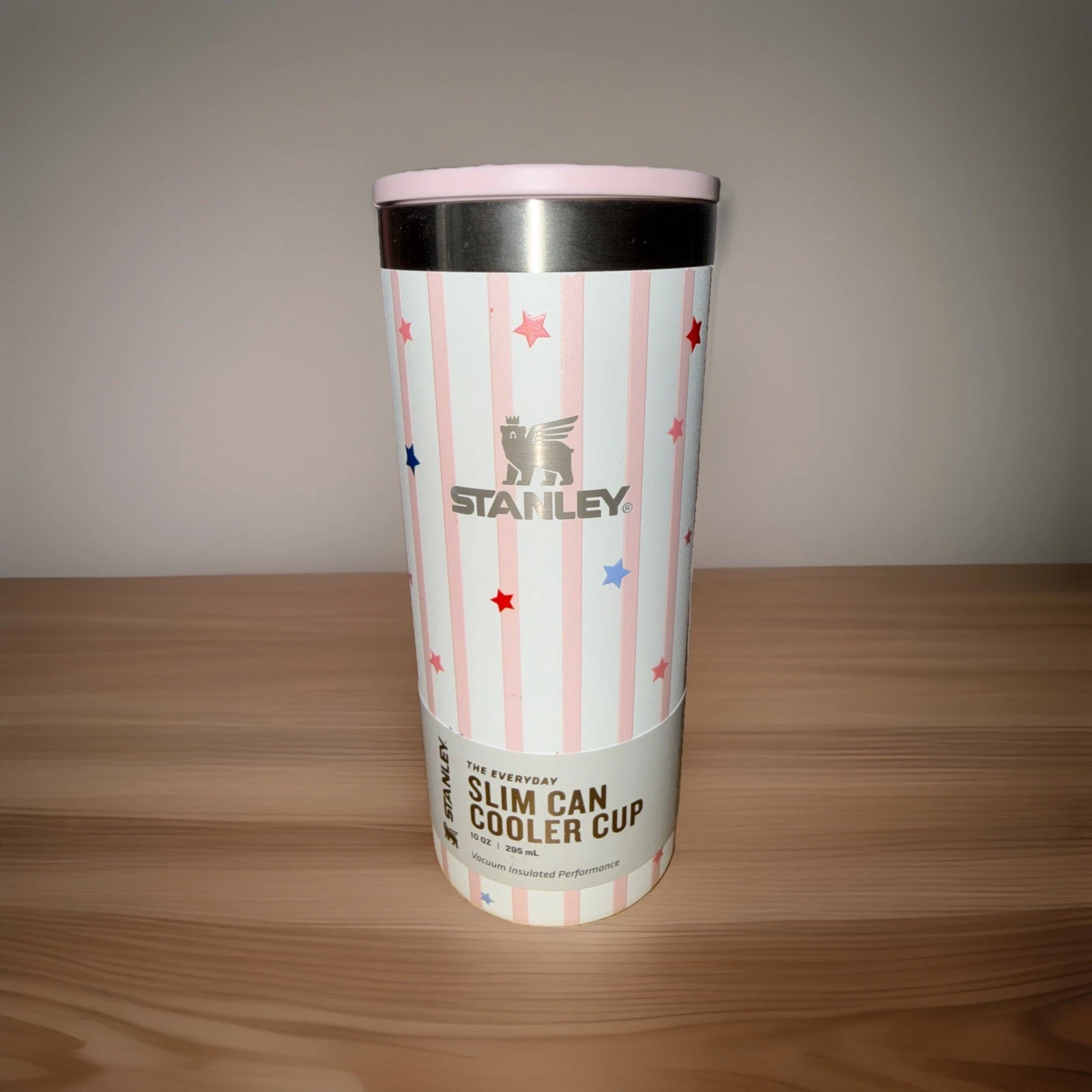 Stanley Target Exclusive - 10 oz Pink Starry Stripes Slim Can Cooler