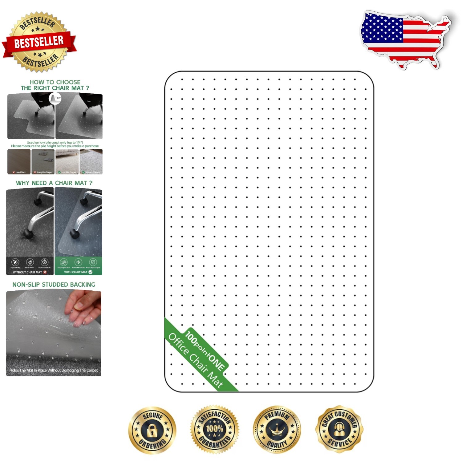 Clear PVC Office Chair Mat for Low Pile Carpets - 30