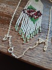 Vtg Long Native Hand Made Beaded Shoulder Duster Earrings+Necklace Set Dsngle  — photo 7