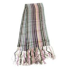 Talbots Silk Scarf Multicolor Stripes 6" Fringe Double Thickness 11 x 68" NWT