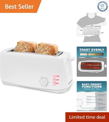 Cool-Touch 4 Slice Toaster - 6 Settings, Defrost & Reheat Features, White