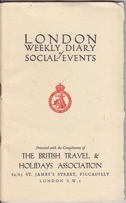 LONDON WEEKLY DIARY OF SOCIAL EVENTS APR 24-APR 30 1955 1955 1st Ed. SC Book