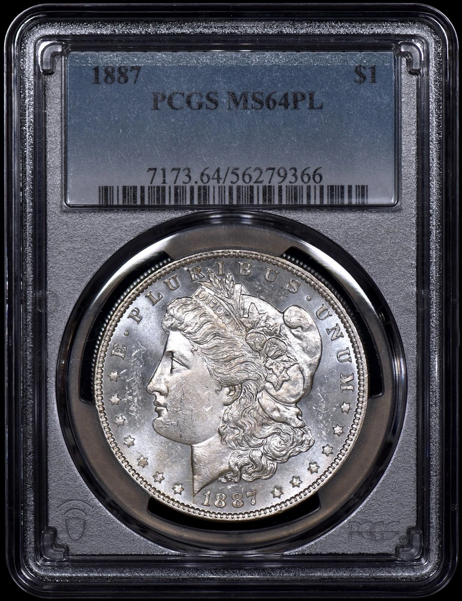 PCGS Certified MS 64 Graded 1887 Year Morgan US Dollars (1878-1921
