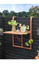 Hanging Balcony Table Natural Acacia Wood Folding Storage Space Saving NEW