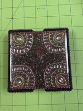 Fuchsia Jeweled Coasters & Matching Holder Set of 4 New In Box