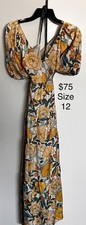 Vince Camuto Floral V-Neck Short Puff Sleeve Maxi Dress Multicolor Size 12