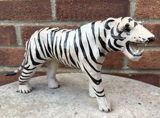 Vintage Good Rare Old Leather Glass Eyed White Tiger Attributed Liberty London