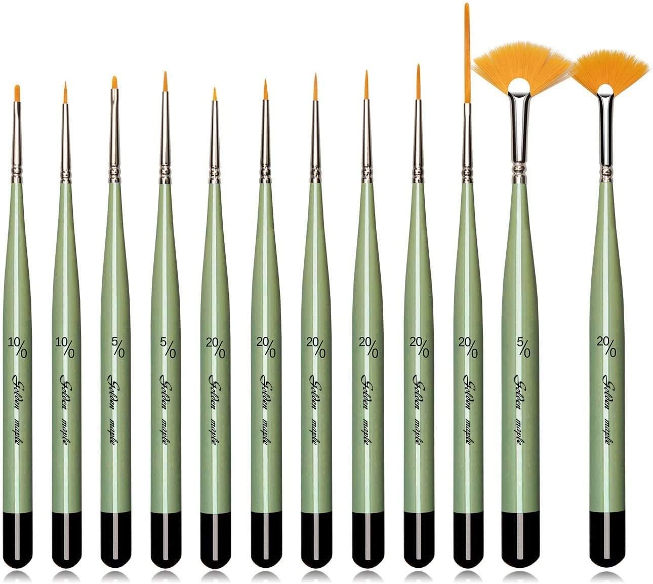 Golden Maple Detail Paint Brush Set, 12pcs Fine Miniature Paint Brushes Kit wit