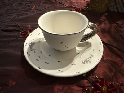 Emilia Castillo Vintage 1990 s Mexican Silver Overlay On White Ceramic Coffee
