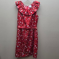 Hi There from Karen Walker Ditsy Floral Ruffle Neck Belted Dress Red Size 10