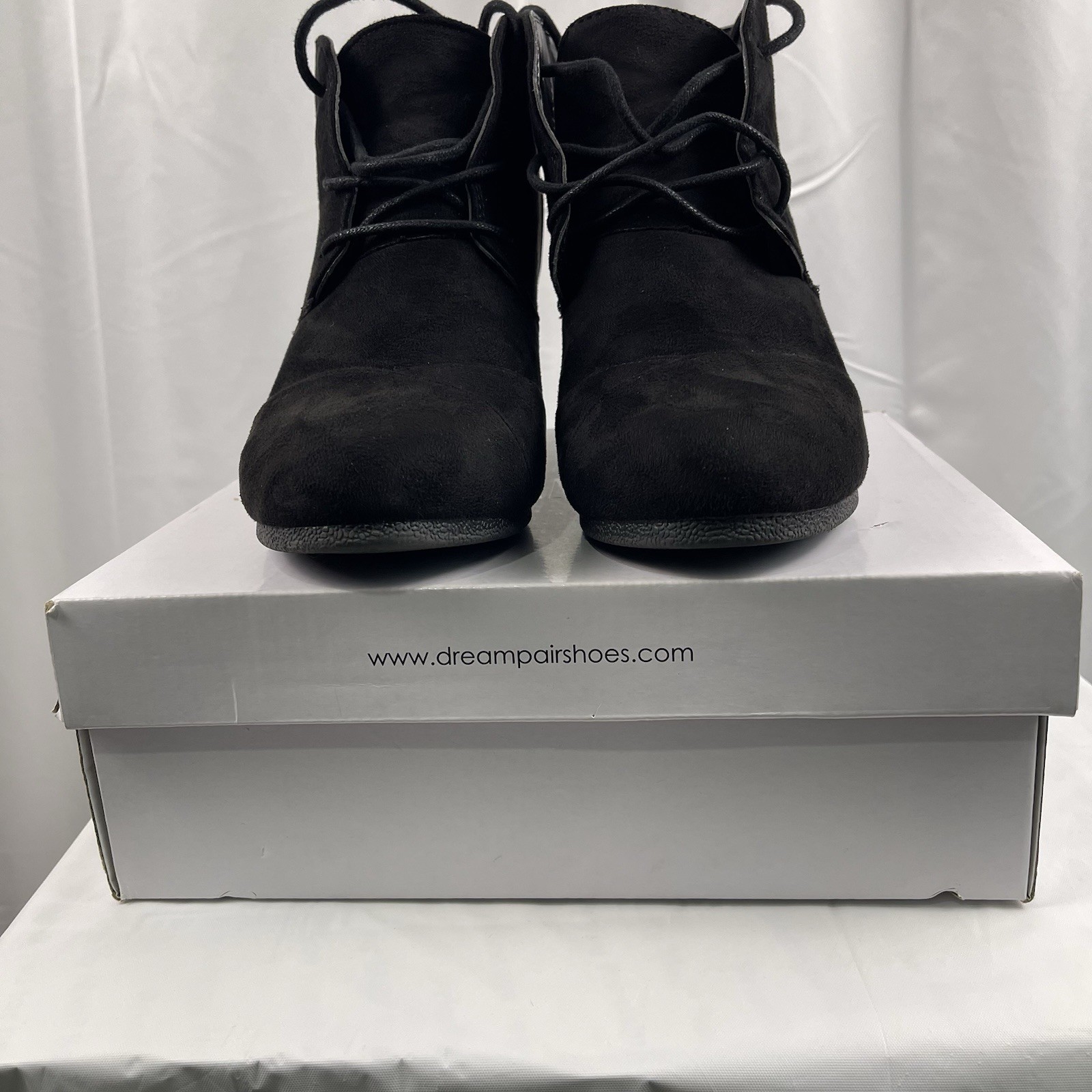 Tomson Dream Pairs black faux suede lace-up wedge ankle boots sz 11