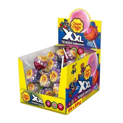 Chupa Chups XXL Big Bubble Kaugummi-Lutscher, Display 25 Lollis Erdbeer-Kaugummi