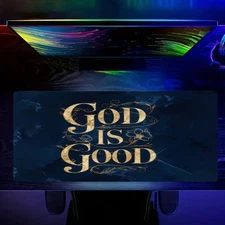 15.7x35.4 inch Large Blue Polyester Desk Mat with Golden Cursive Lettering & Flo