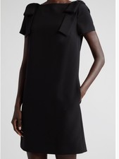 New Carolina Herrera Bow Detail Bateau Neck Icon Crepe Shift Dress Size 14
