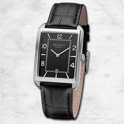 Regent Leder Herren Uhr Armbanduhr Quarz schwarz Lederarmband URF1264