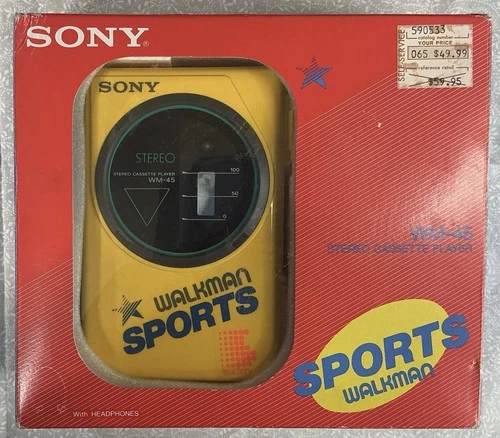 Sony Walkman Sports Stereo Cassette Player WM-45 Works Headset Box & Manual VTG