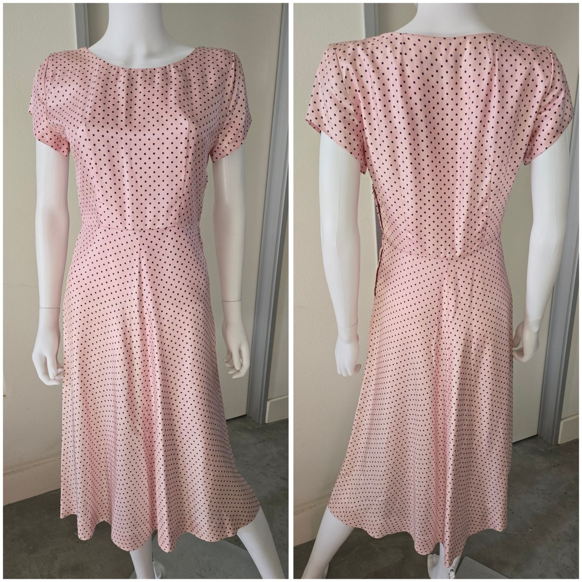 vintage high waisted dress 1950S White Rose High Waist Puff Sleeve Vintage Dress, White / S