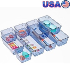 Stackable Transparent Storage Bins Non-Slip Drawer Organizers Home Office New